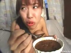 Asian babe eating shit like it's a ramen